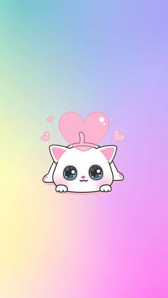 Pisică albă adorabilă Kawaii HD Fundal