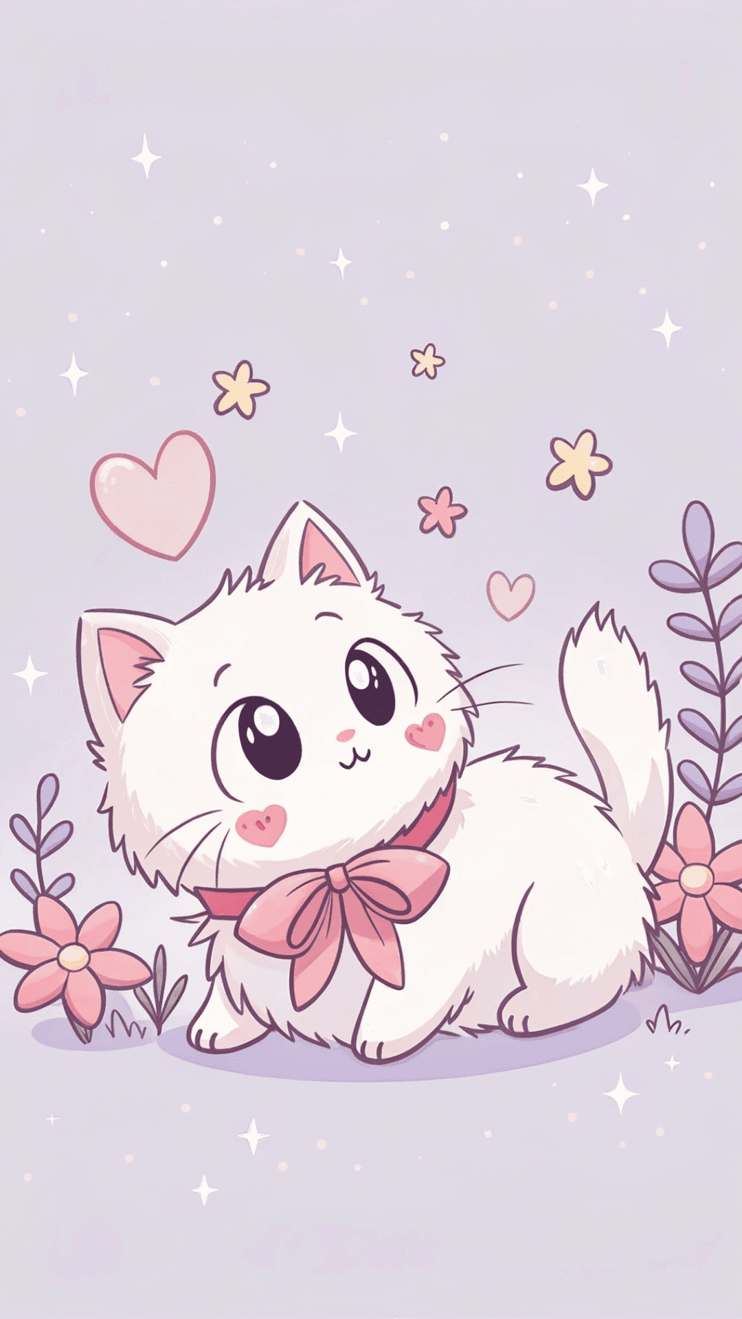 Pisică Chibi Drăguță Cu Fundă Roz Artă Kawaii Fundal