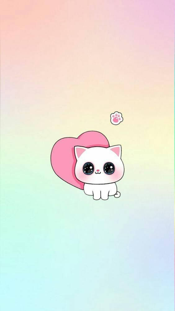 Pisică drăguță Kawaii cu inimă Fundal