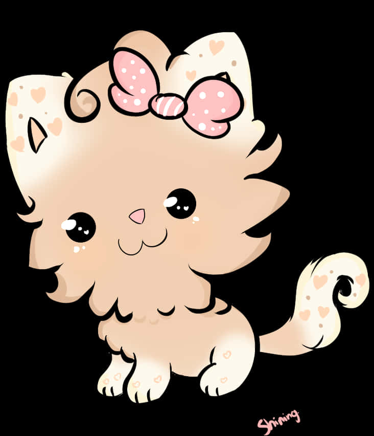 Pisică Drăguță Kawaii Cu Fundă Fundal