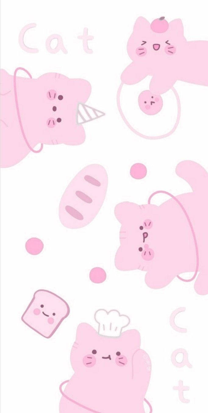 Pisică Fericită Kawaii Roz Fundal