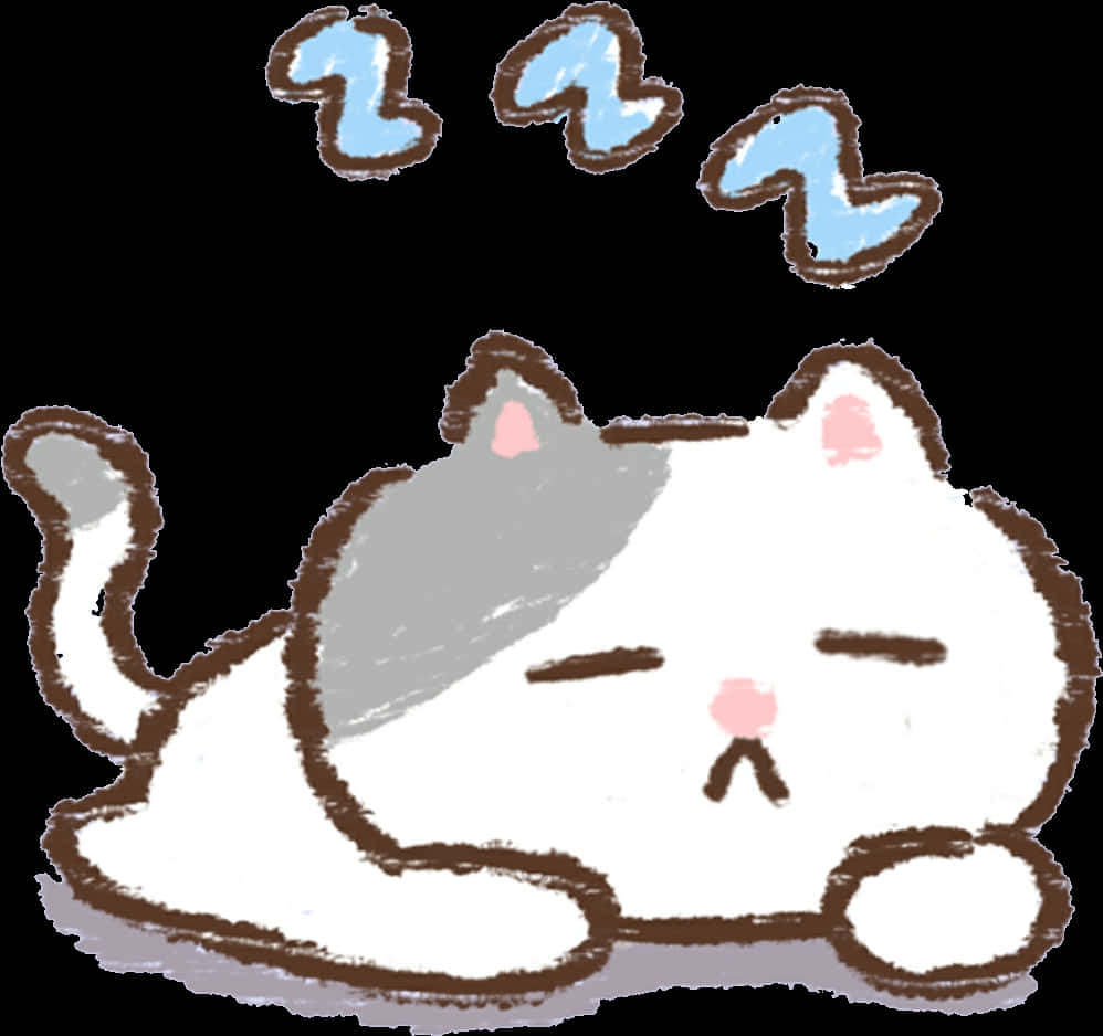 Pisică Kawaii Adormită Desenată Fundal