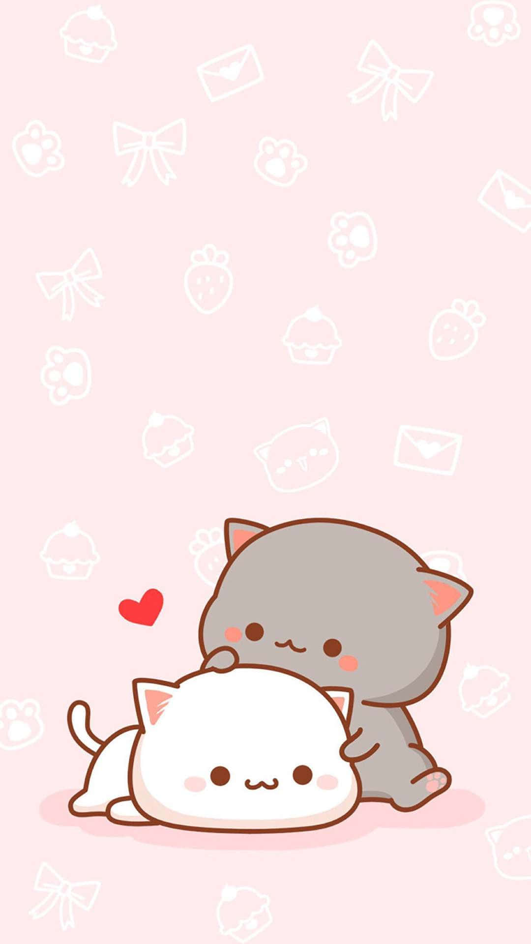 Pisică Kawaii Anime Peach și Goma Fundal