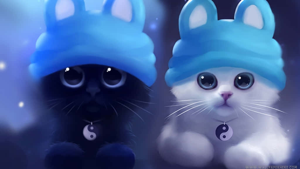 Pisică Kawaii Anime cu Pălărie de Iepure Fundal