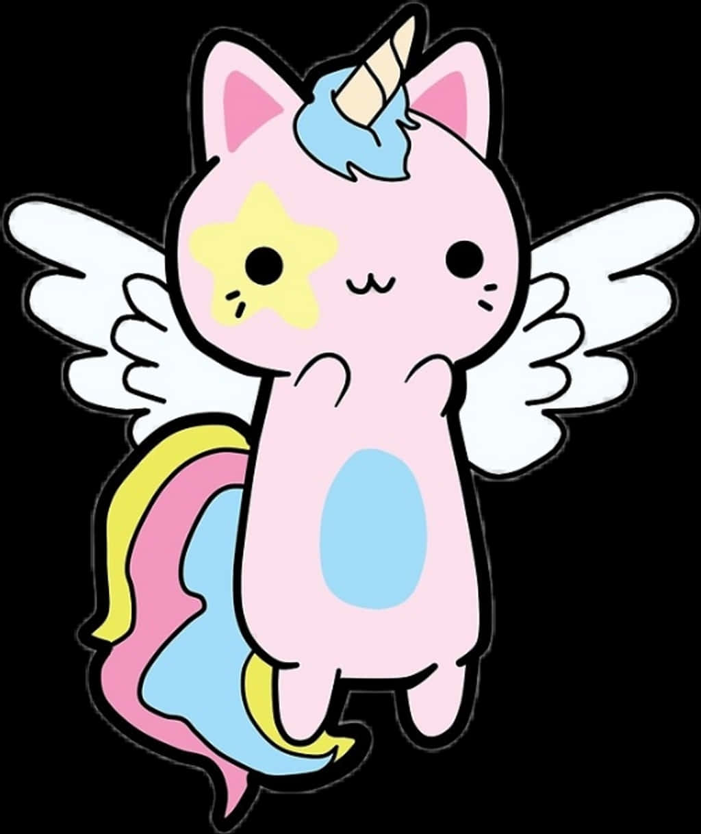 Pisică Kawaii cu aripi de unicorn Fundal