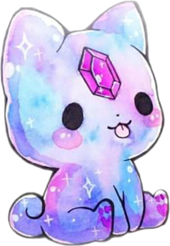 Pisică Kawaii cu Gemeni Strălucitori.PNG Fundal