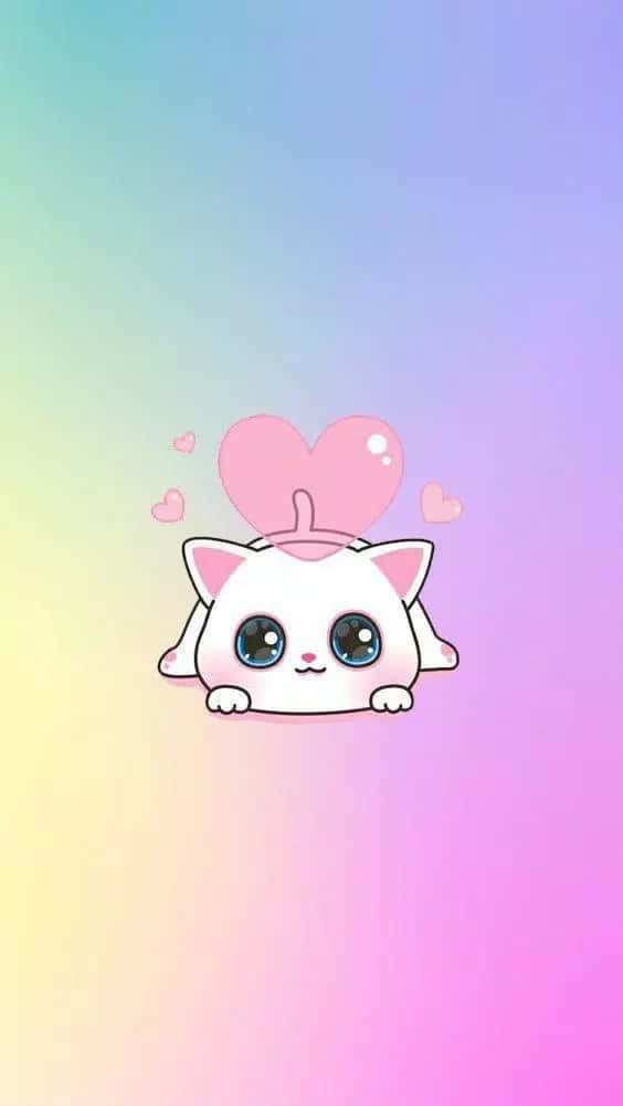 Pisică Kawaii Drăguță și Iubită în Stil Desen Animats Fundal