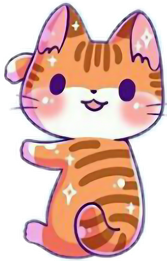Pisică Kawaii Dungată și Sclipitoare.PNG Fundal