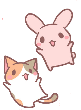 Pisică Kawaii și Iepuraș Prieteni.PNG Fundal