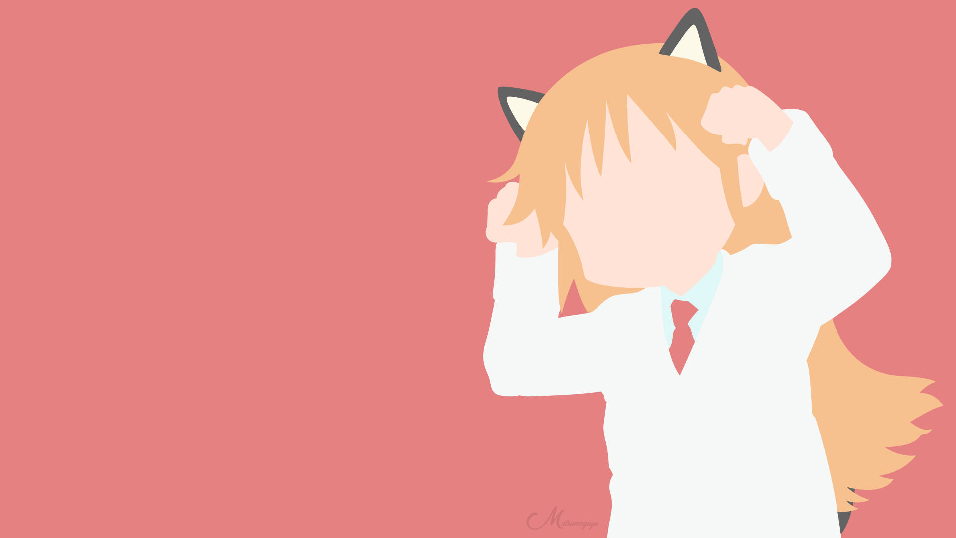 Pisica minimalistă roșie Hakase din Nichijou Fundal
