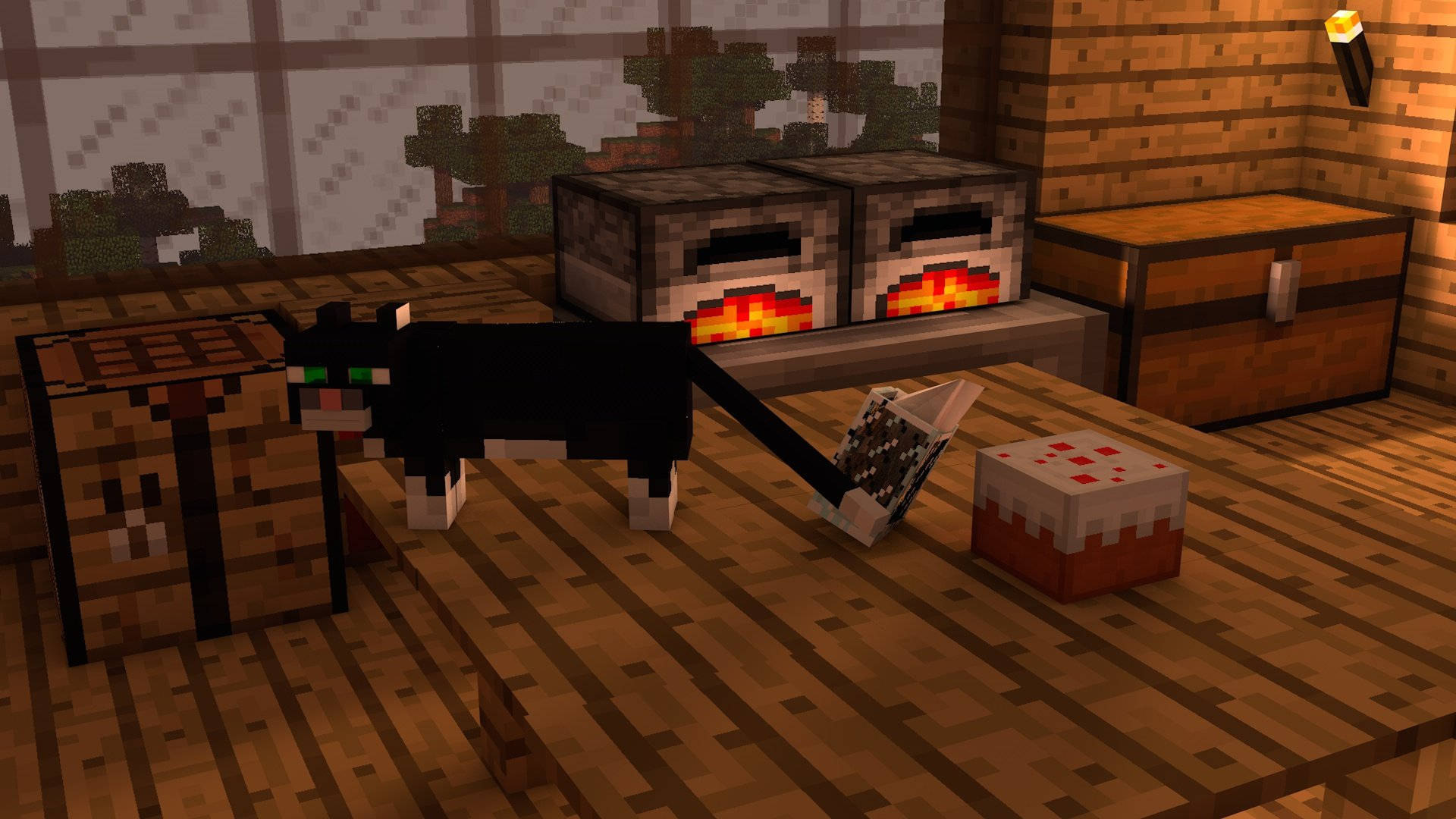 Pisică Neagră Estetică Minecraft cu Cutii Fundal