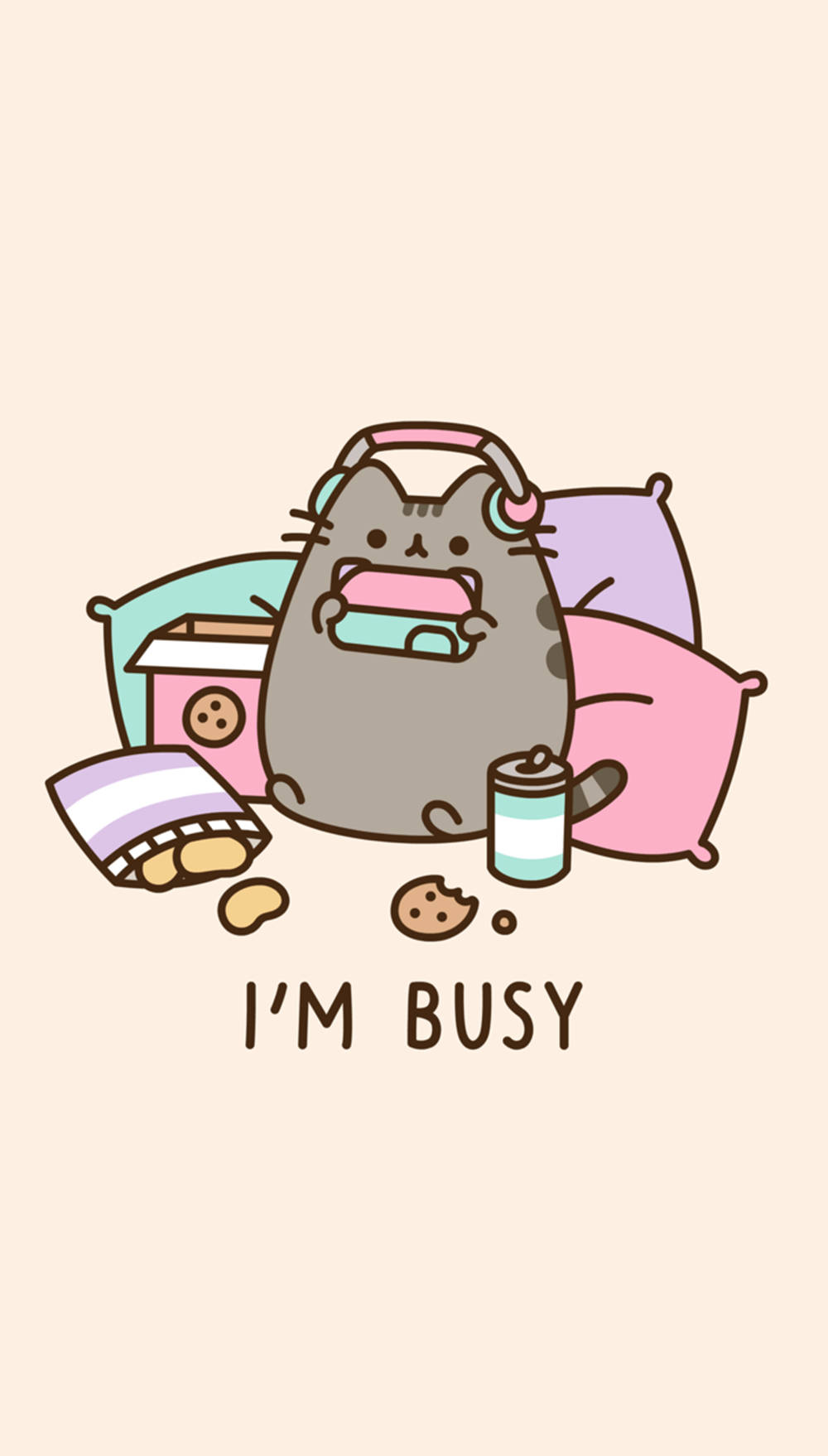 Pisică Pusheen drăguță în stil Kawaii Fundal