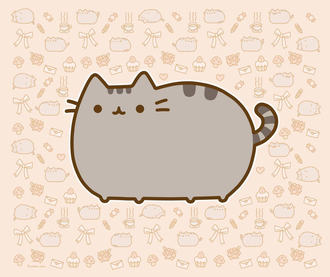 Pisica Pusheen Drăguță pe iPad Fundal