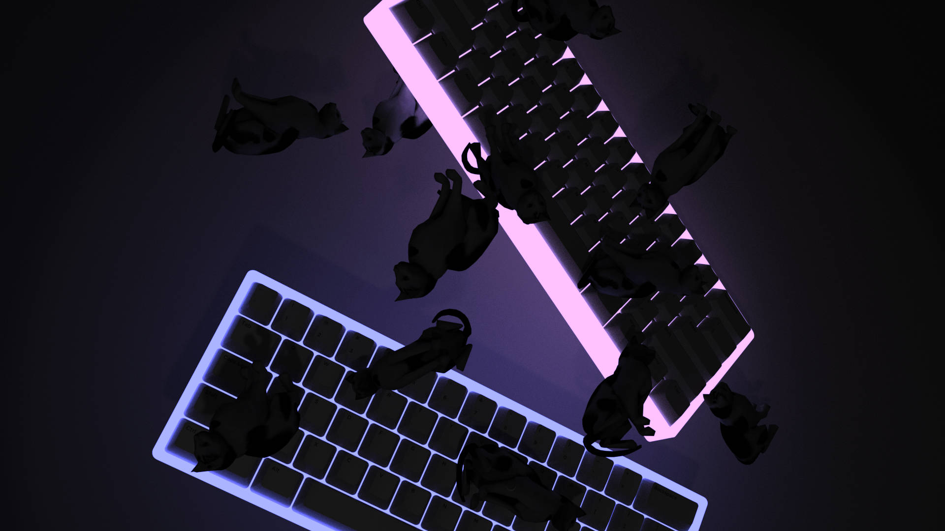 Pisici 3D Render Tastatură Estetică Fundal