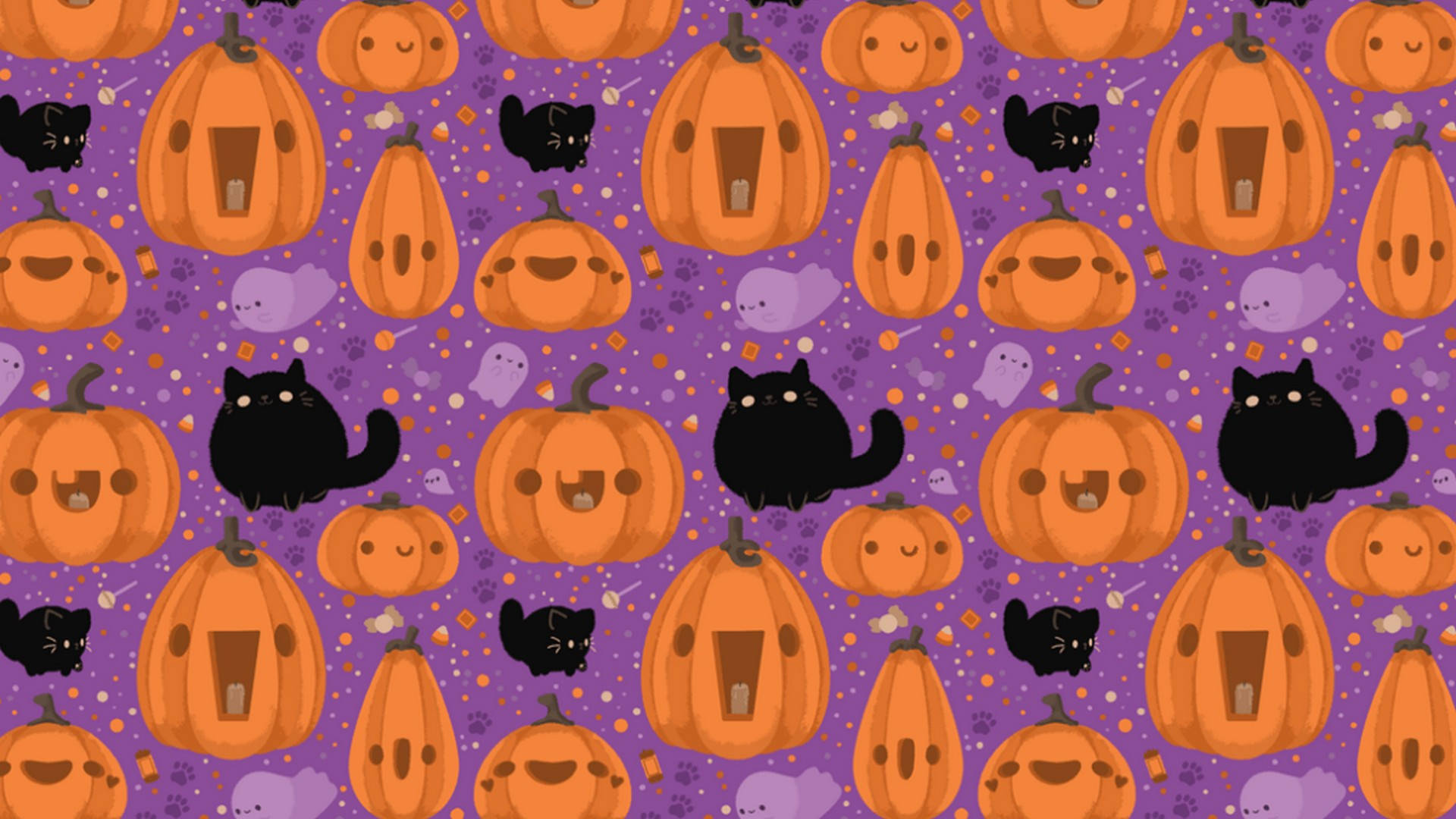 Pisici Drăguțe și Dovleci pentru Halloween Fundal