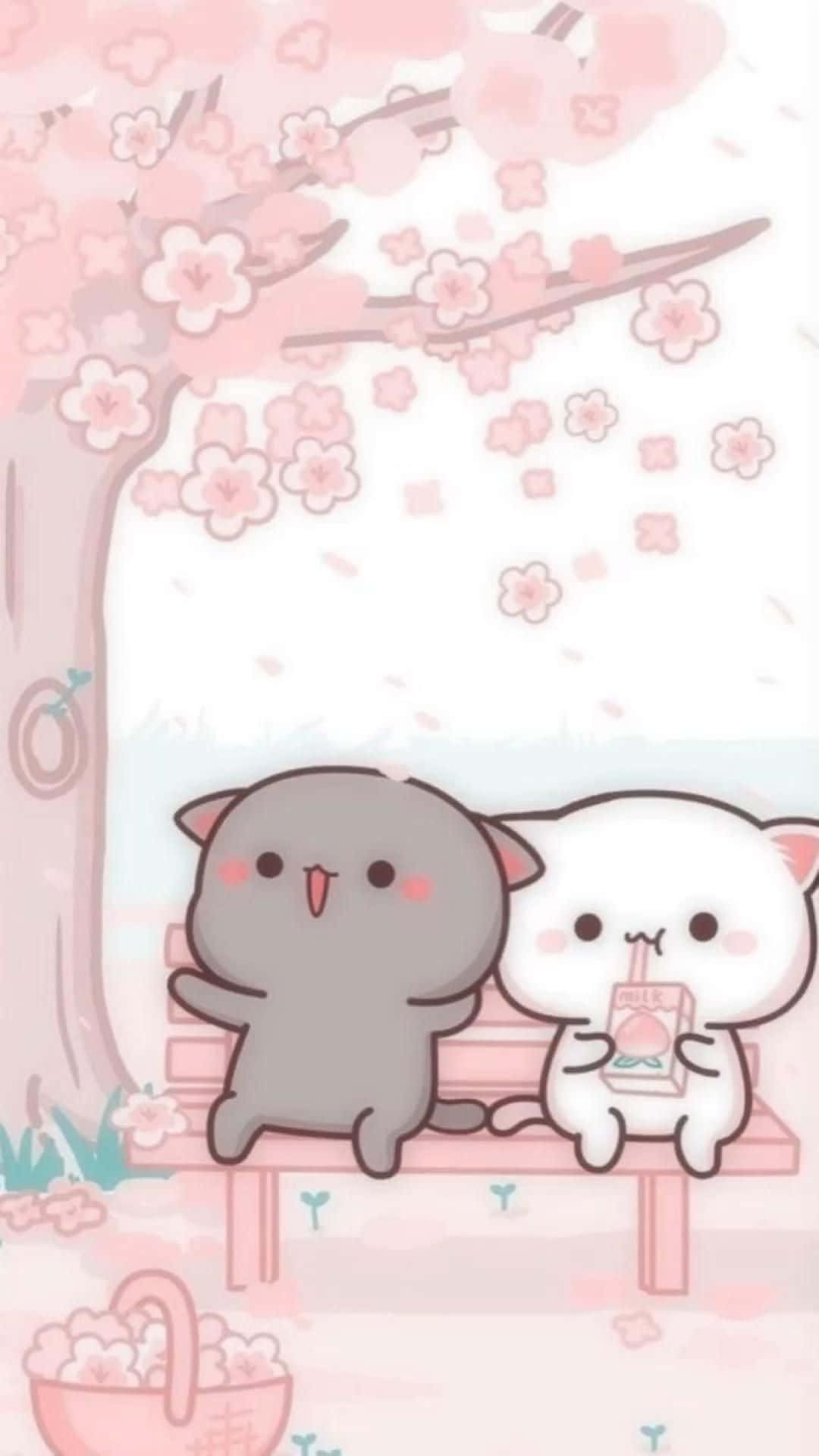 Pisici Kawaii Drăguțe Peach și Goma Fundal