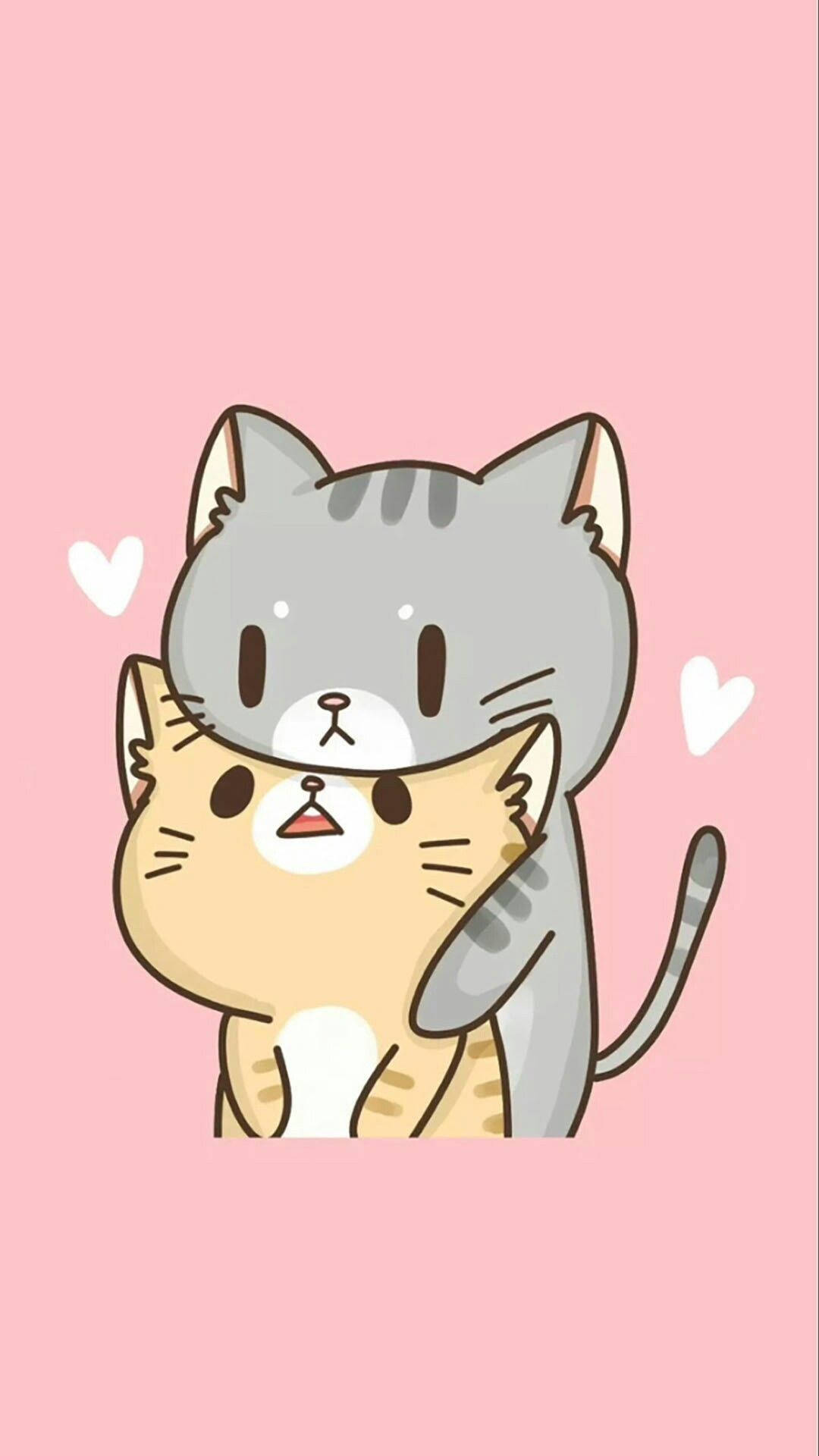 Pisicuță adorabilă în cuplu pe iPad Kawaii Fundal