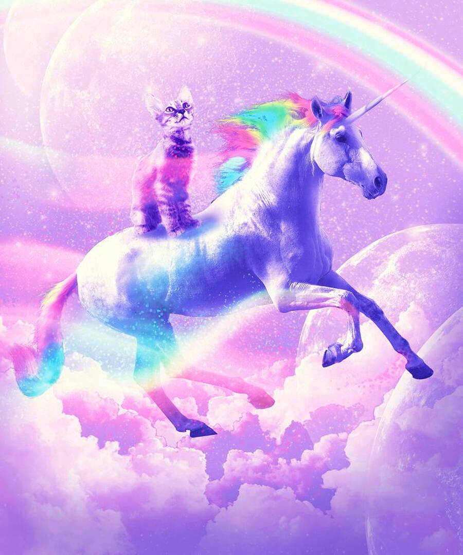 Pisicuță estetică călărind unicorn galactic Fundal