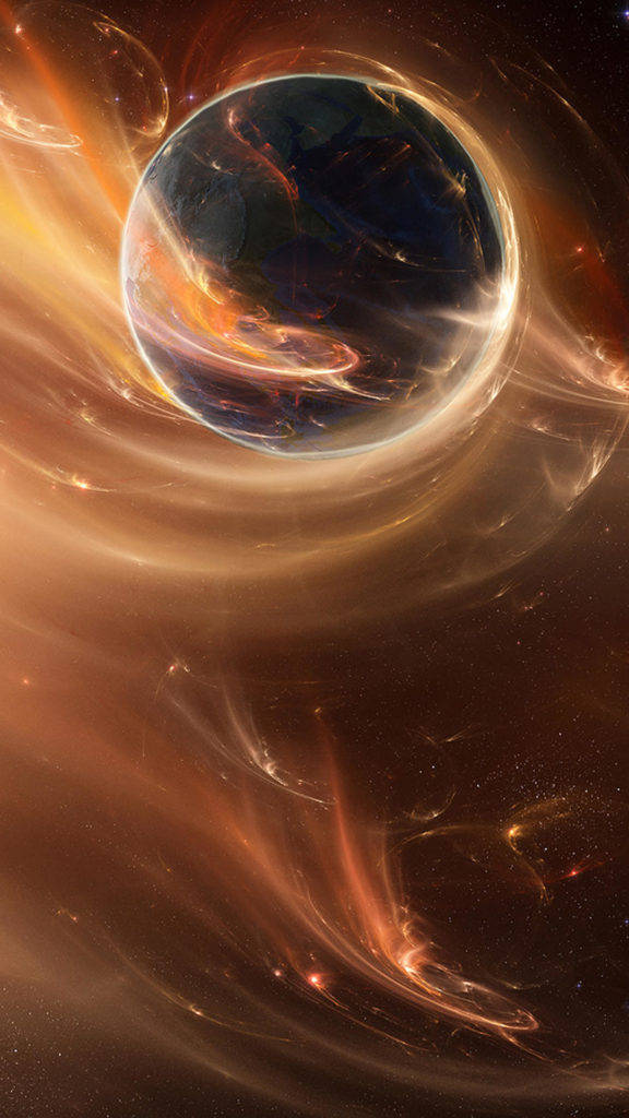 Planetă cu lumină aurie spațiu iPhone Fundal