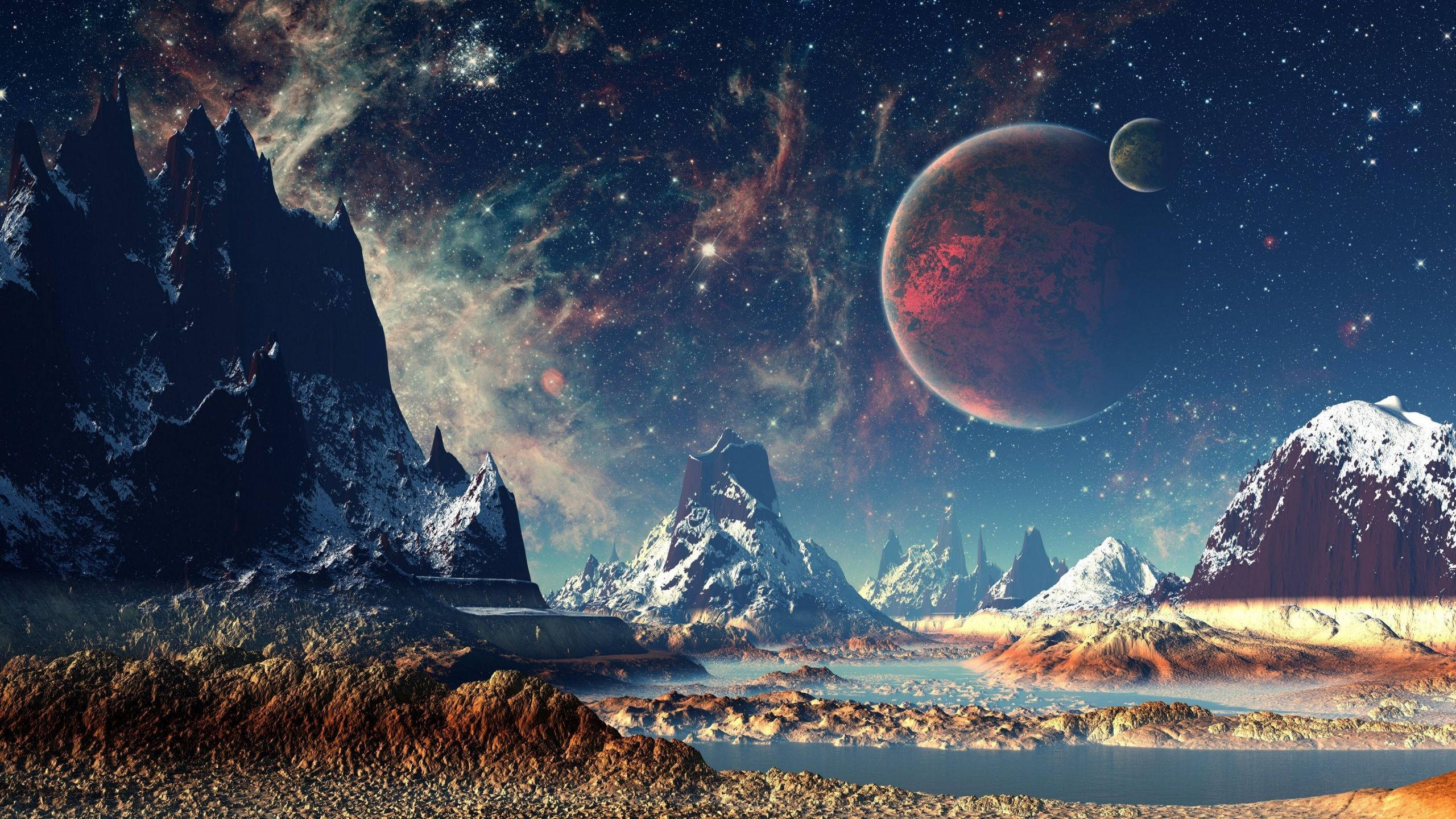 Planetă diferită în spațiu 2560x1440 Fundal
