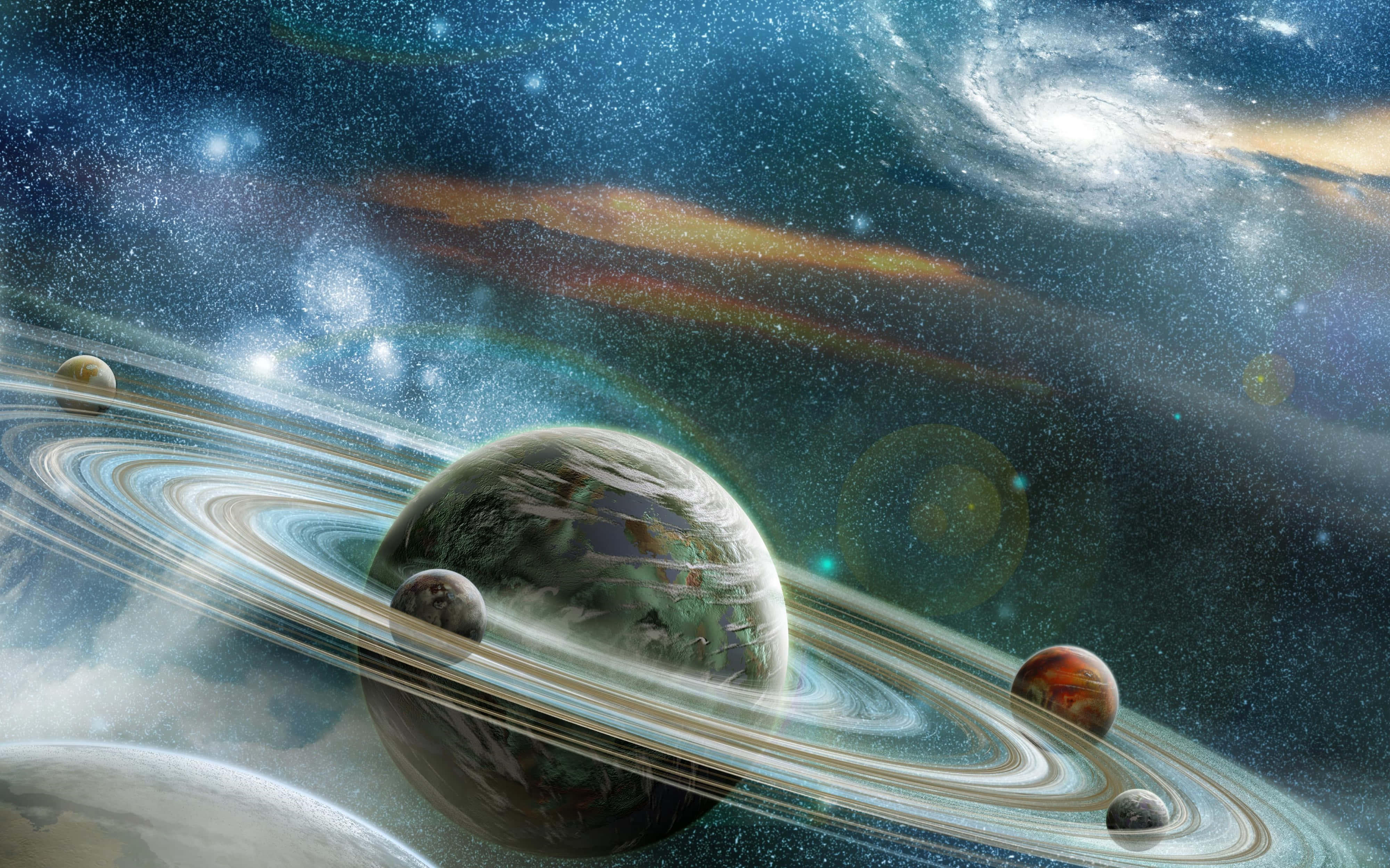 Planeta Saturn în univers 4K Fundal