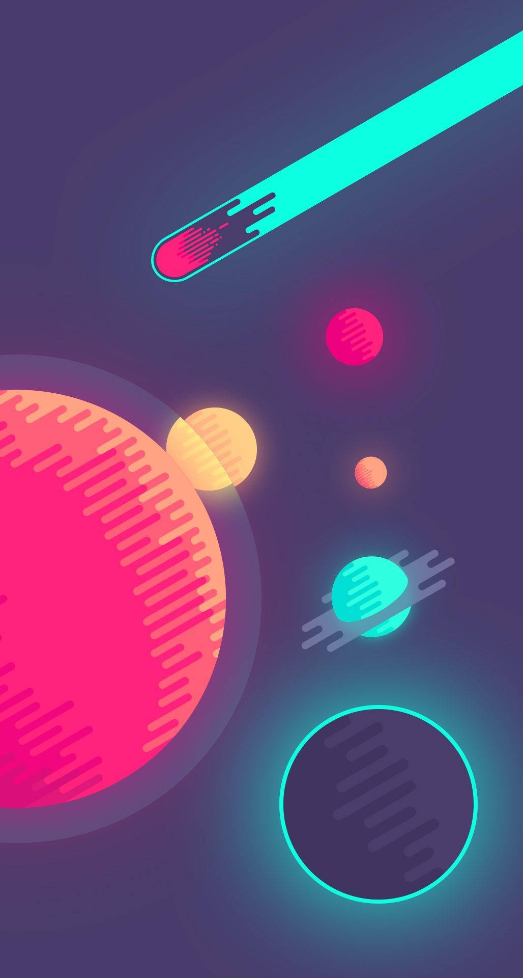 Planete neon caricaturale indie pentru telefon Fundal