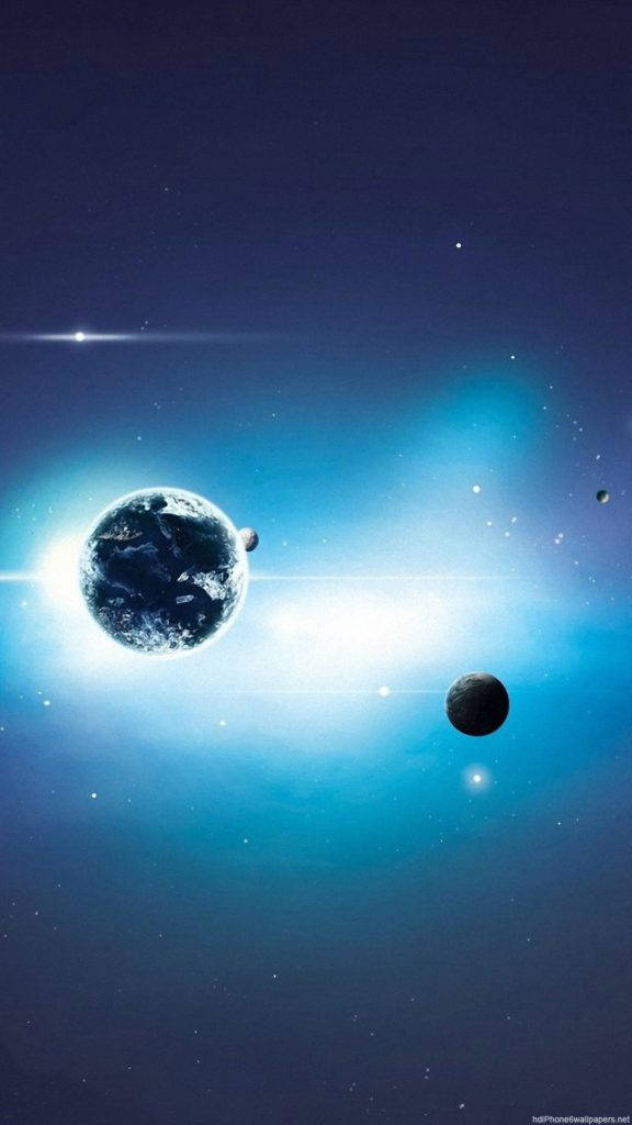 Planete și lumină albastră spațiu iPhone Fundal