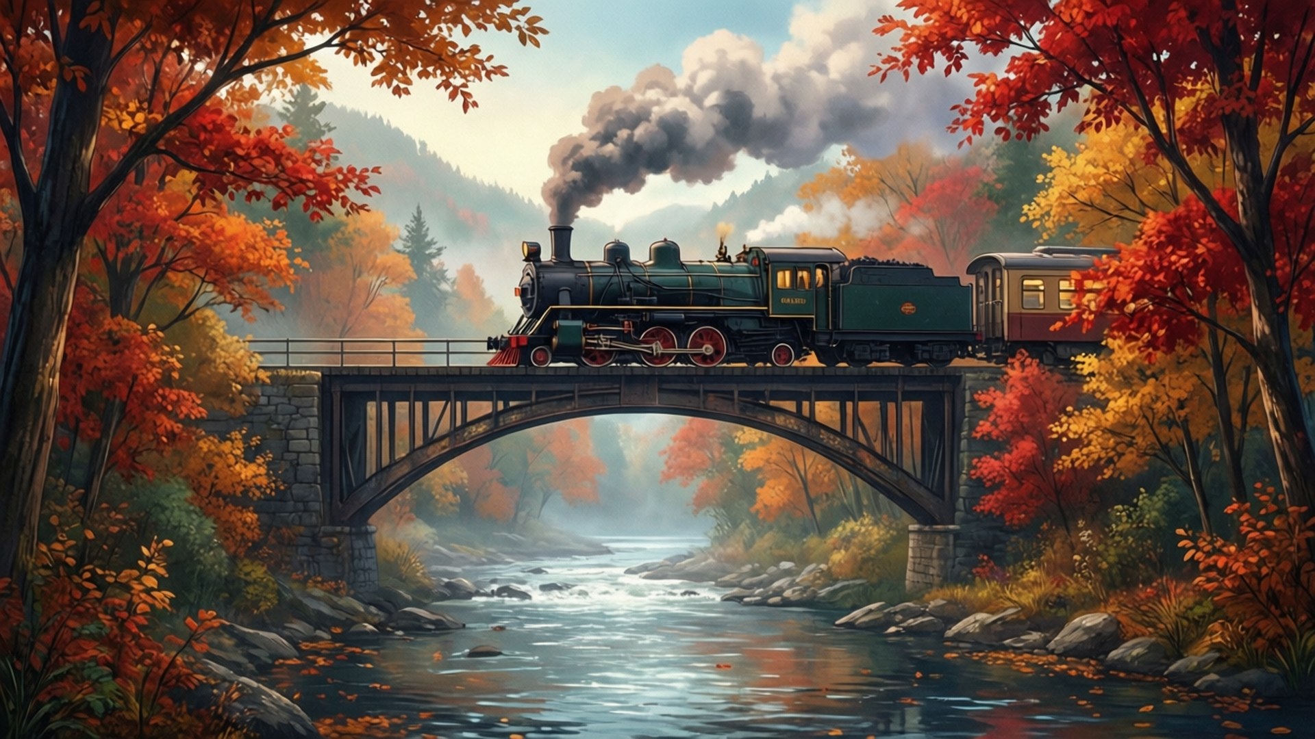 Pod Peste Pod Toamnă Tren Fundal