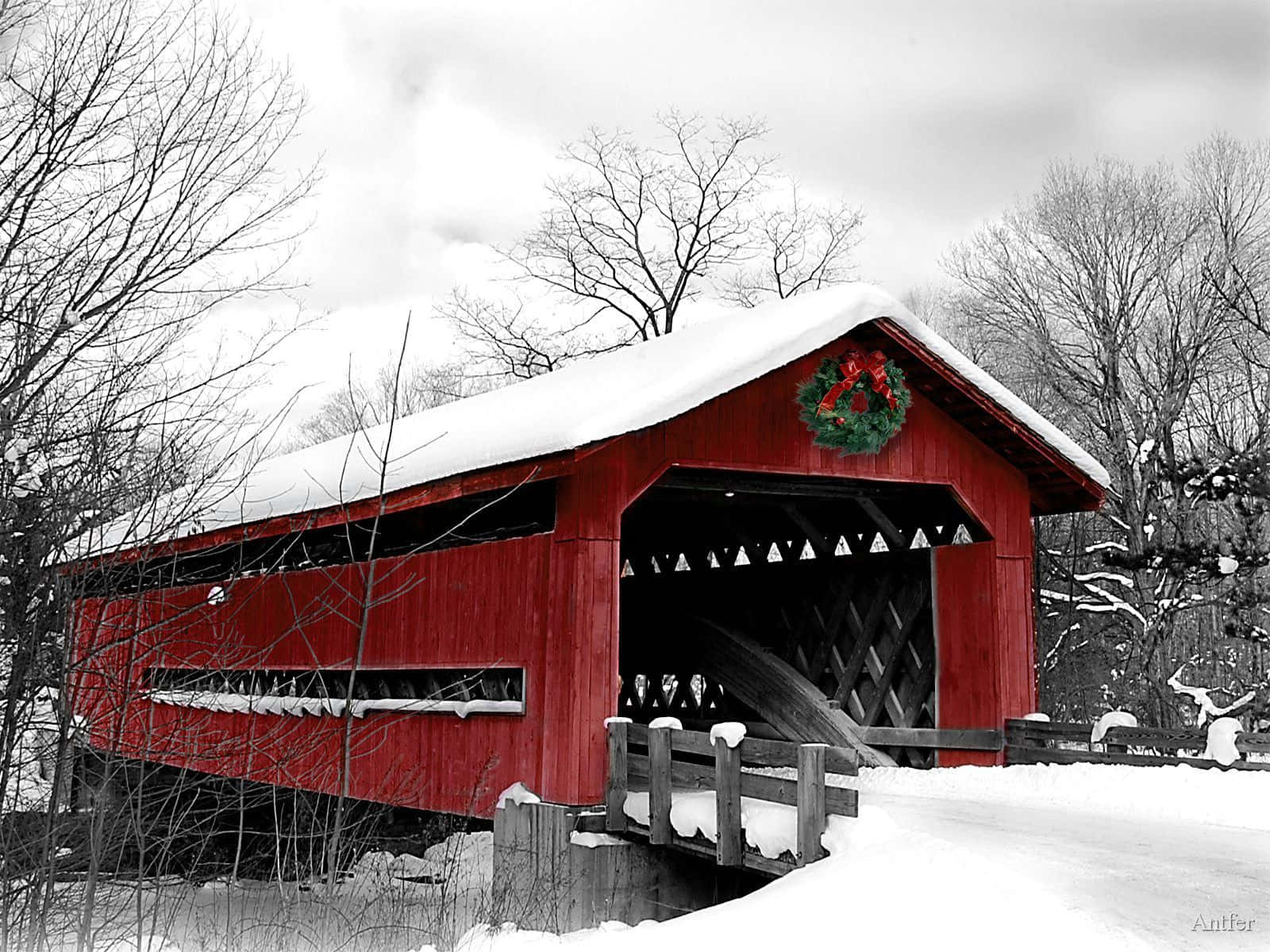 Podul Acoperit Flume, New Hampshire, Iarnă Fundal