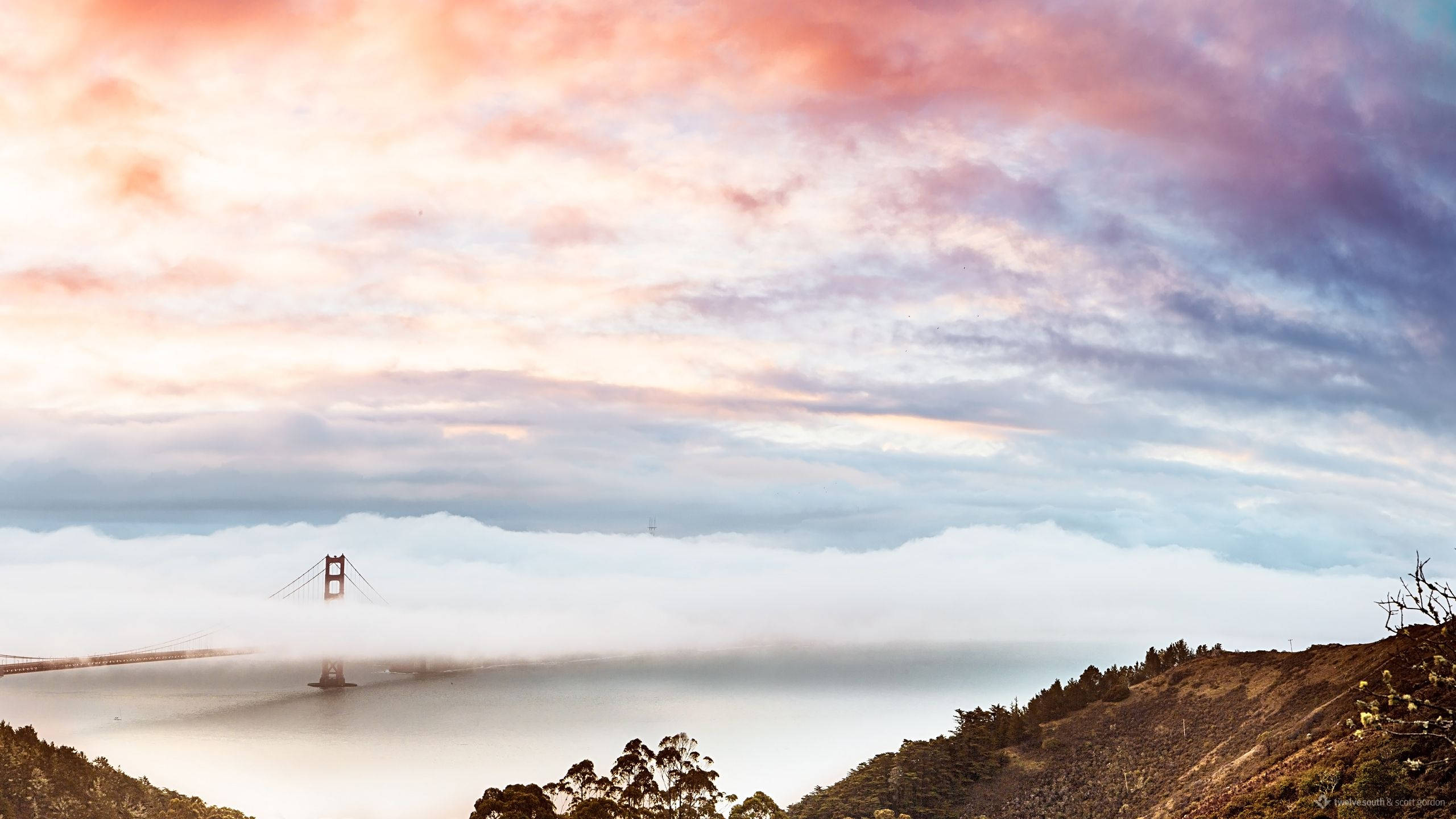 Podul Golden Gate din San Francisco iluminat noaptea – un acompaniament perfect pentru noul dumneavoastră MacBook. Fundal