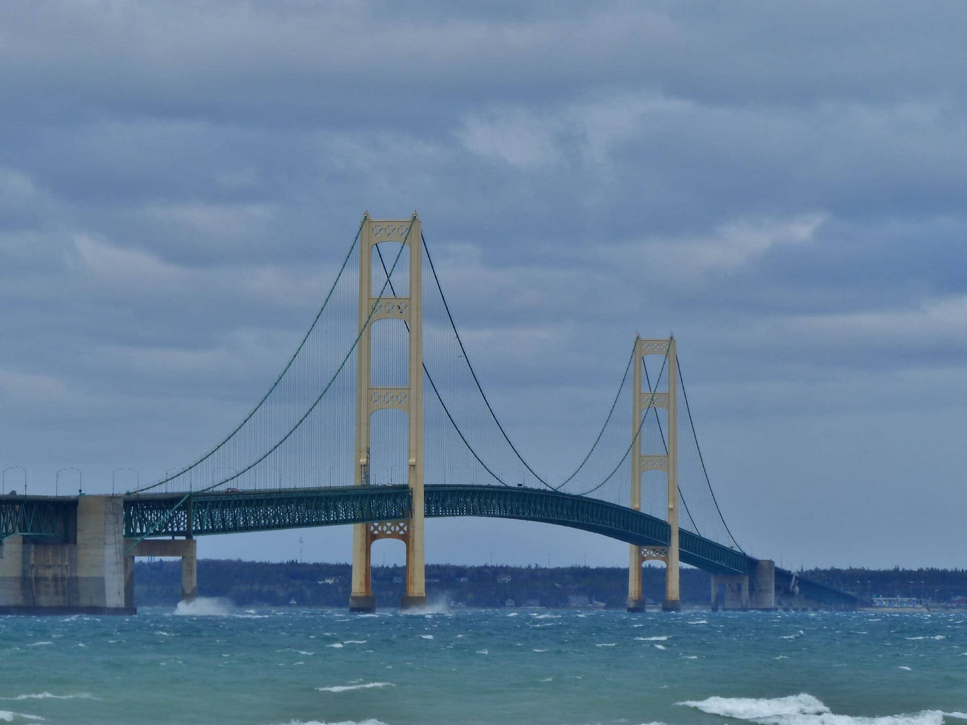 Podul Mackinac peste valuri Fundal