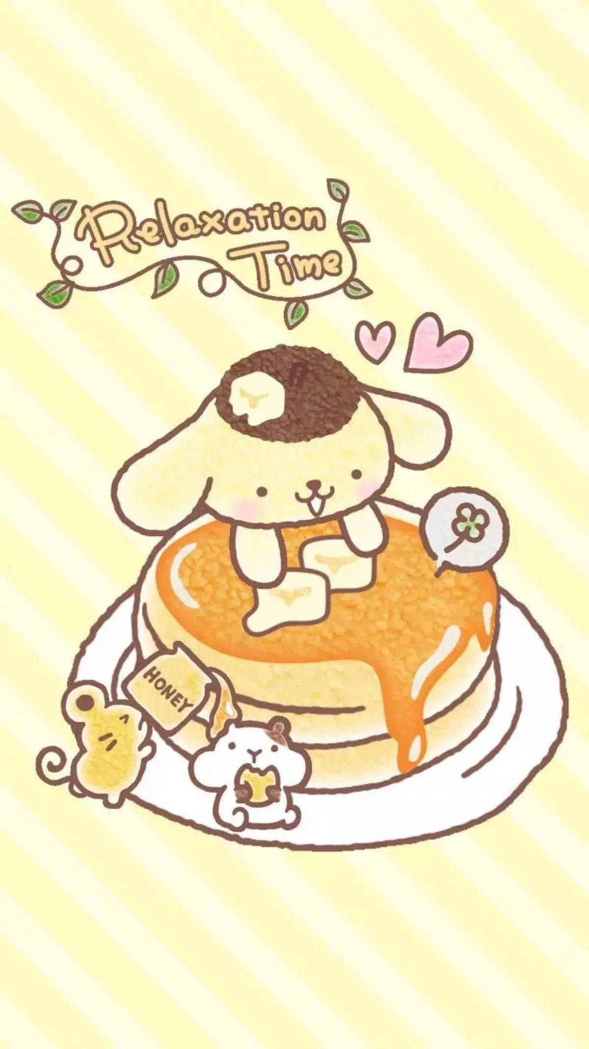 Pompompurin savurând clătita - Fundal Kawaii drăguț pentru iPad Fundal