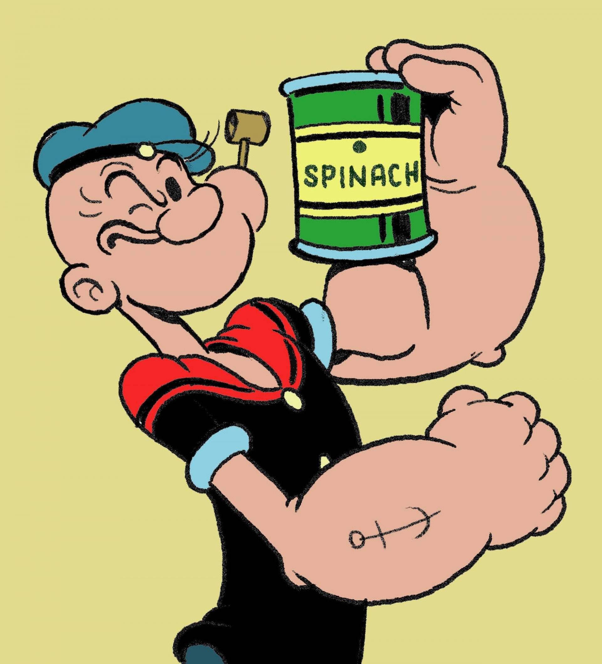 Popeye Cărând O Conservă de Spanac Fundal