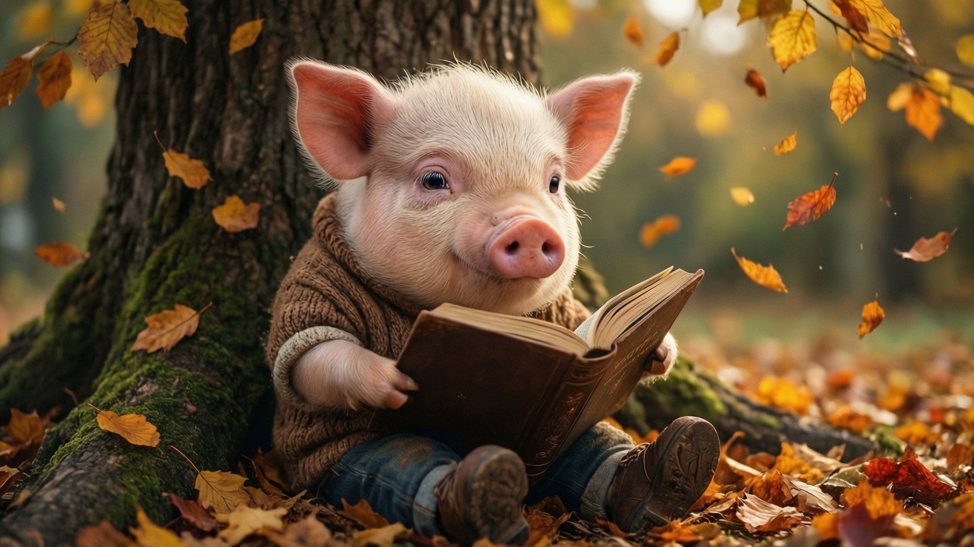 Porc citind toamna Fundal