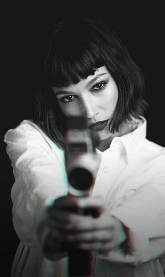 Portret alb-negru al lui Tokyo din Money Heist Fundal