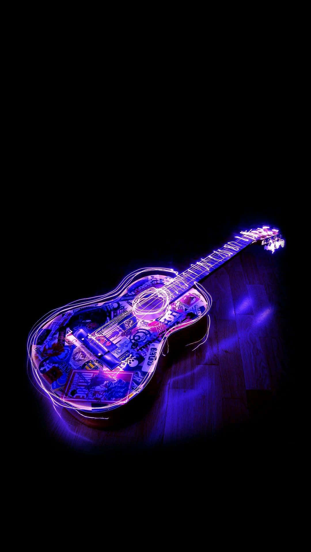 Portret estetic cu chitară neon violet Fundal