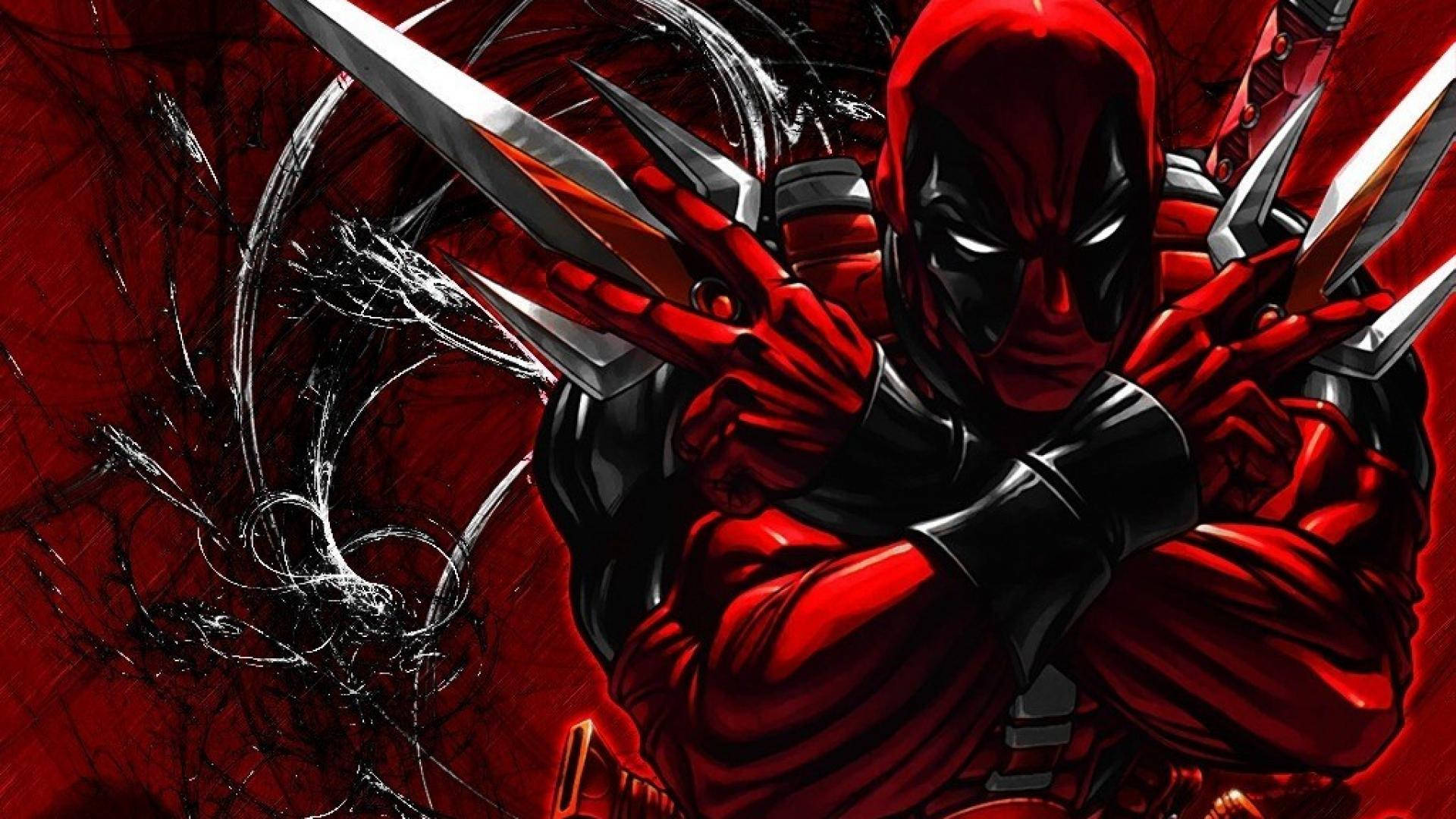 Portret Marvel Plin de Acțiune cu Deadpool Fundal