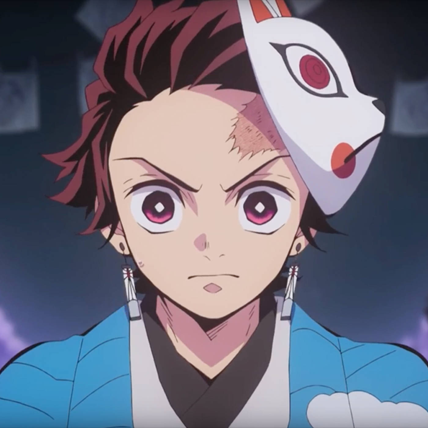 Portret Tanjiro cu Masca Demon Slayer Fundal