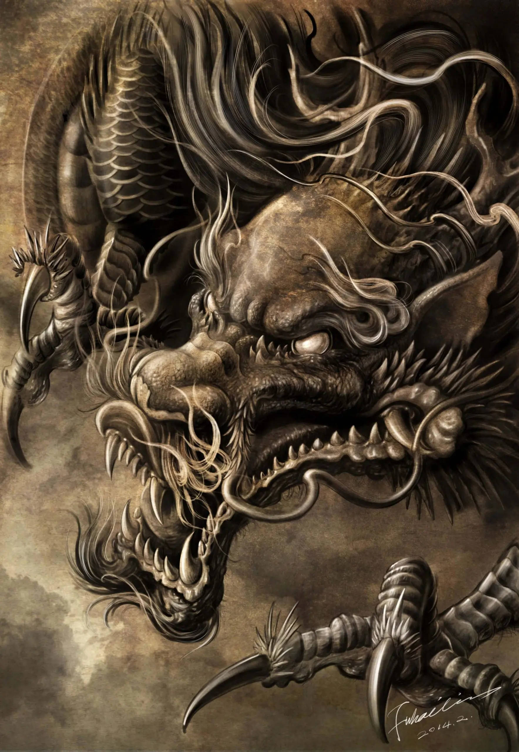 Portret Tatuaj Dragon Japonez Fundal