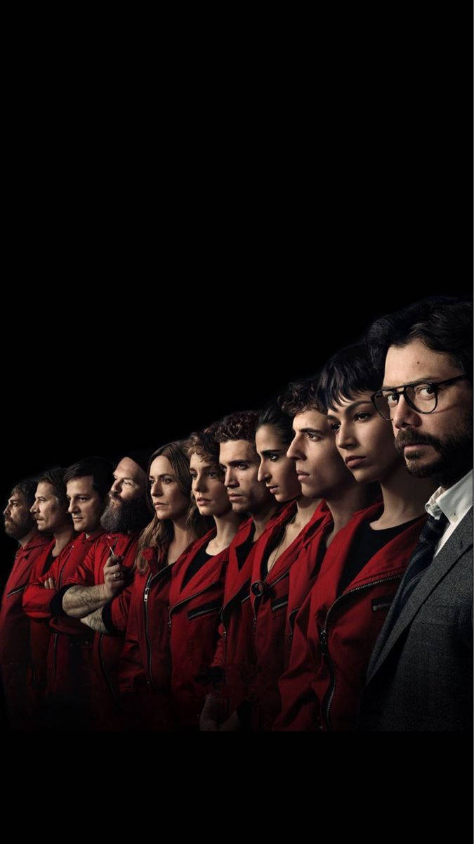 Portretul distribuției La Casa de Papel în linie Fundal