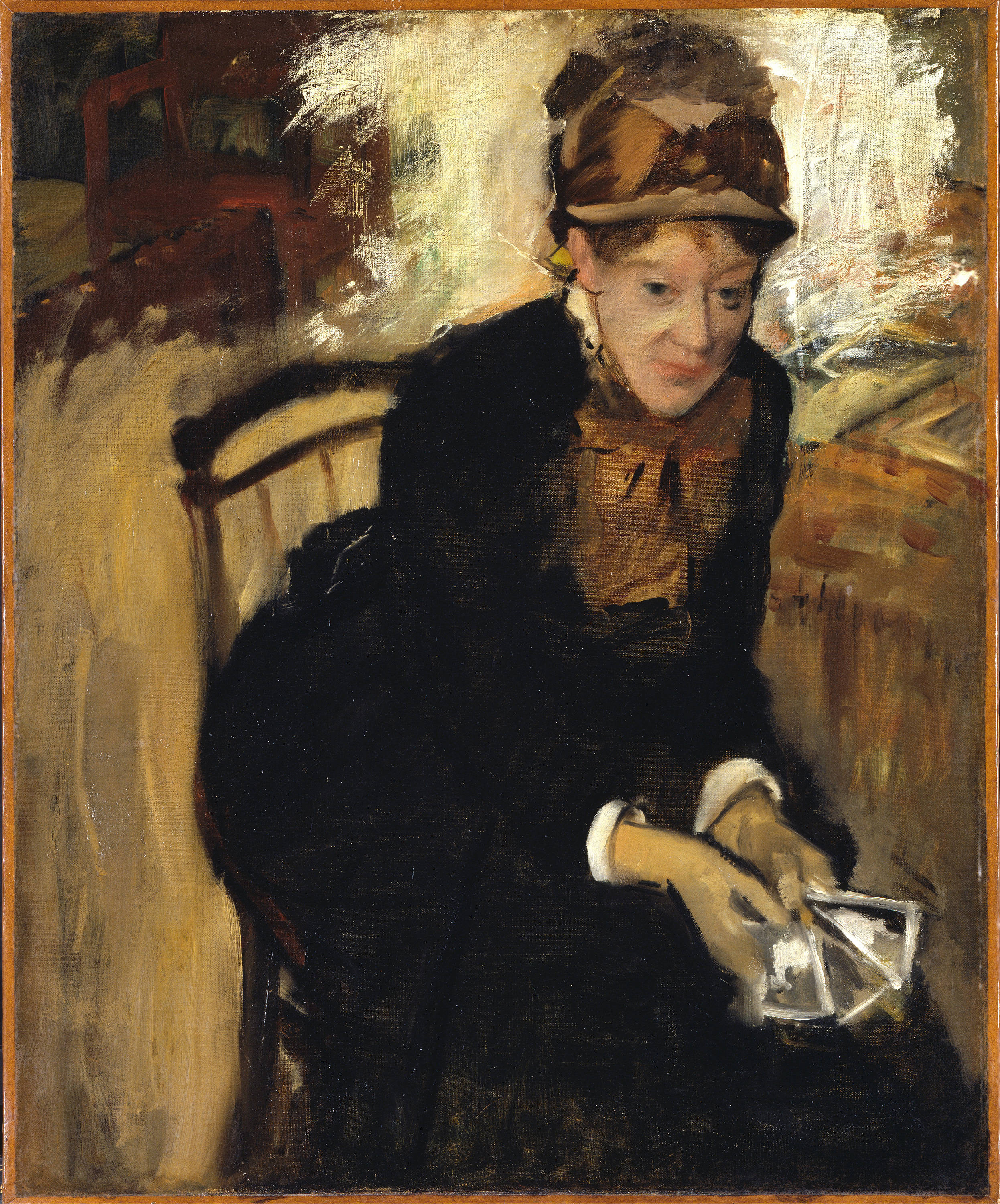 Portretul Mary Cassatt de Edgar Degas Fundal
