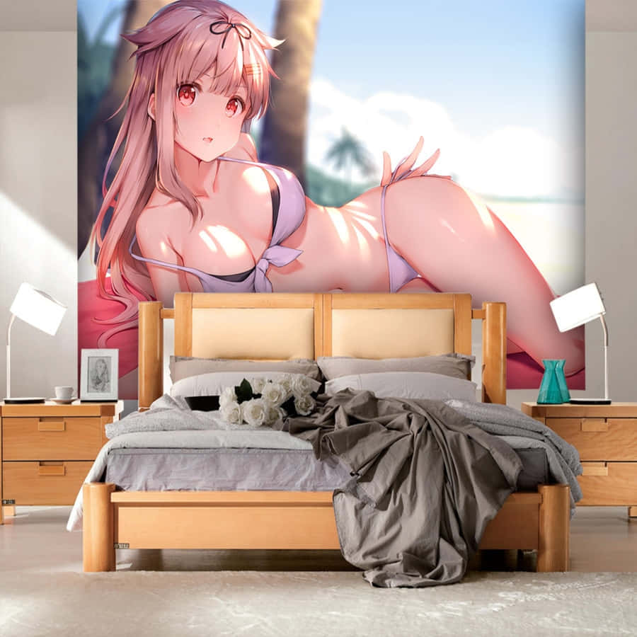 Poster cu Astolfo, Fata Anime Fierbinte în Bikini Fundal