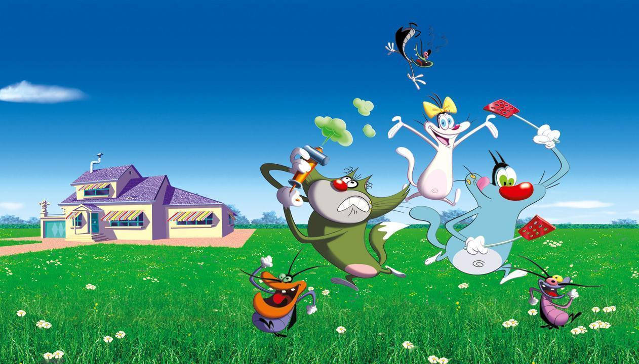Poster cu distribuția Oggy și gândacii Fundal