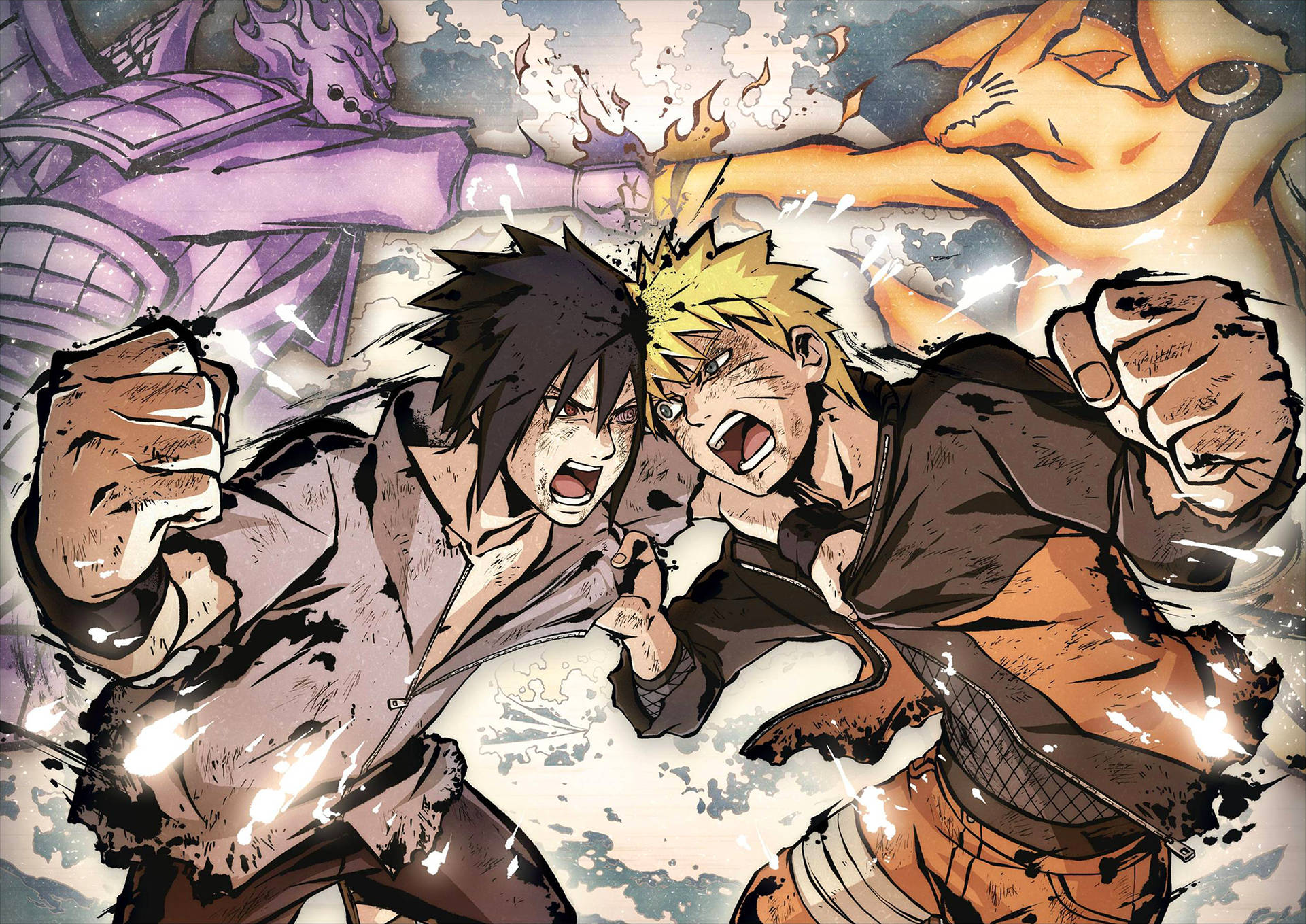 Poster cu lupta dintre Naruto și Sasuke Fundal