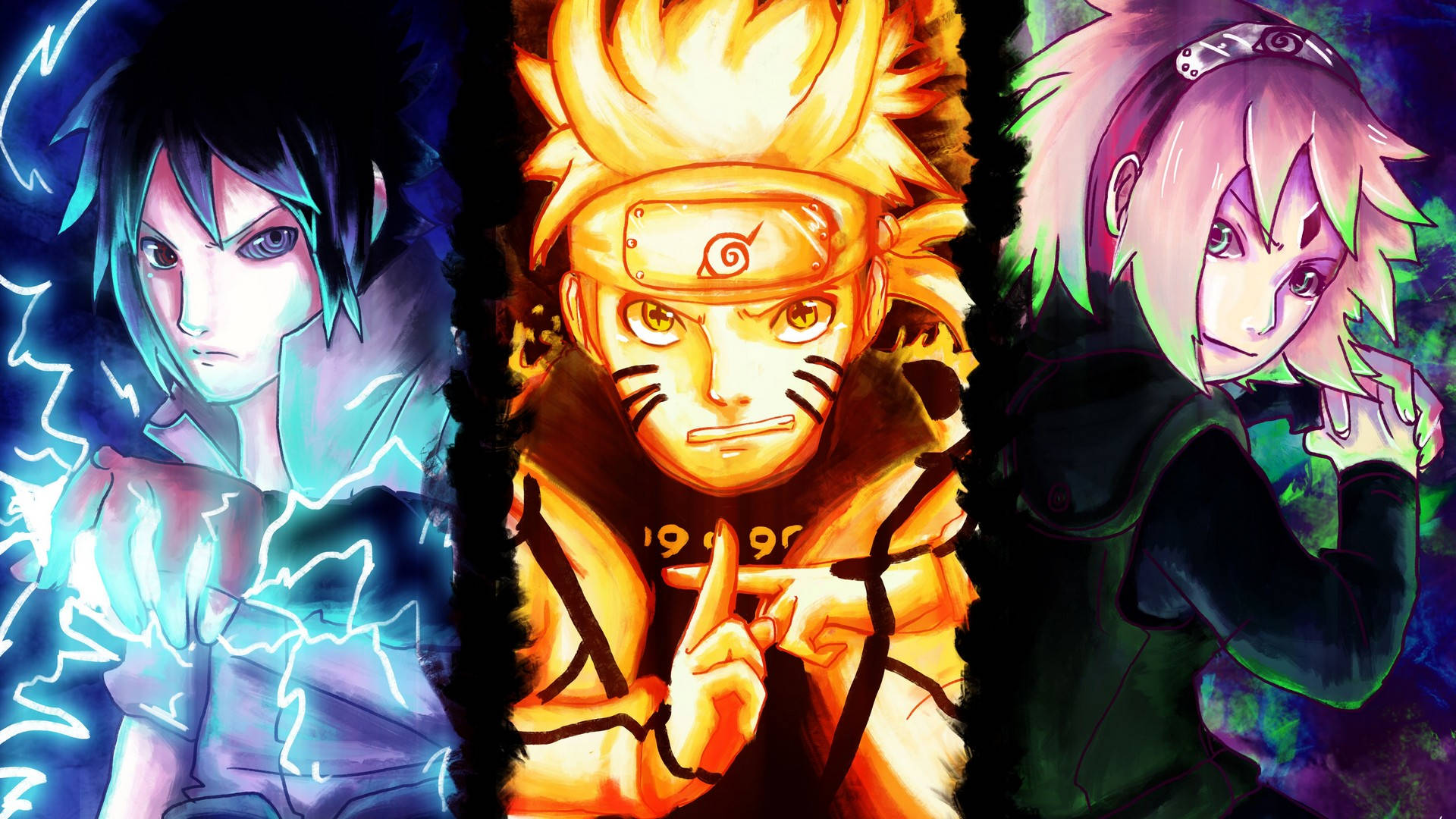 Poster cu Naruto, Sasuke și Sakura Fundal