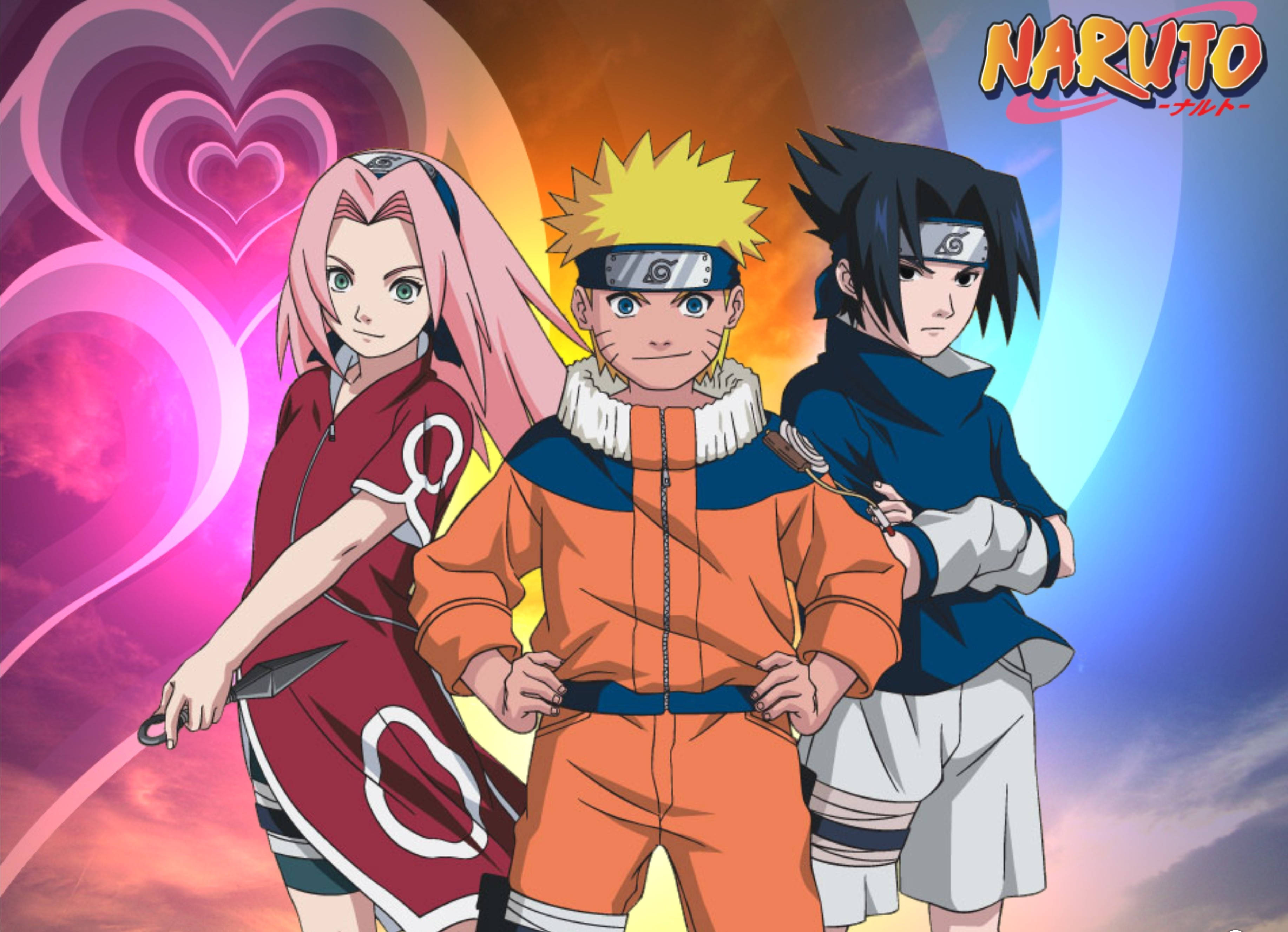 Poster cu Naruto, Sasuke și Sakura tineri Fundal