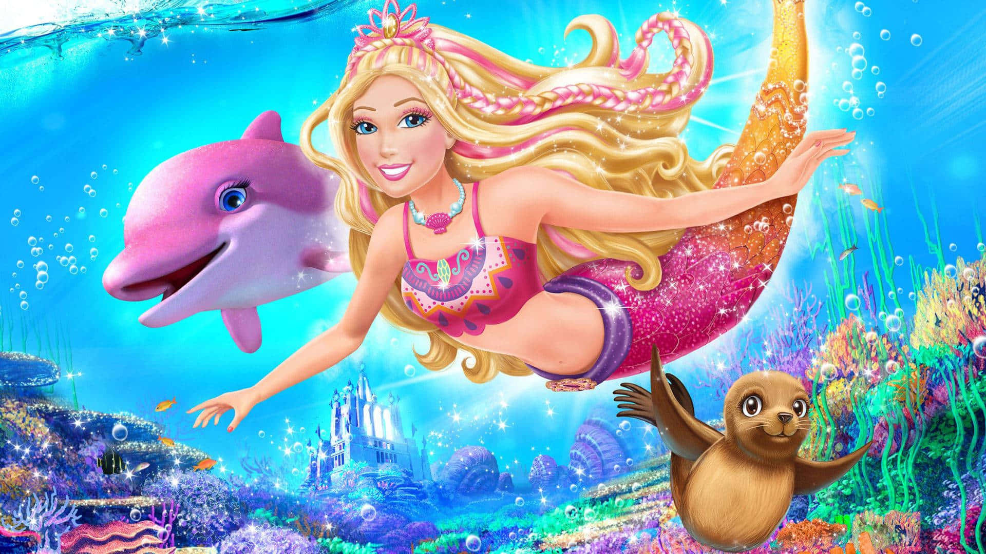 Poster fermecător cu Barbie în Povestea unei Sirene 2 Fundal