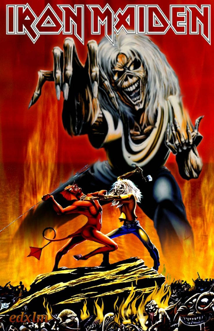 Poster Iron Maiden cu Diavolul Fundal