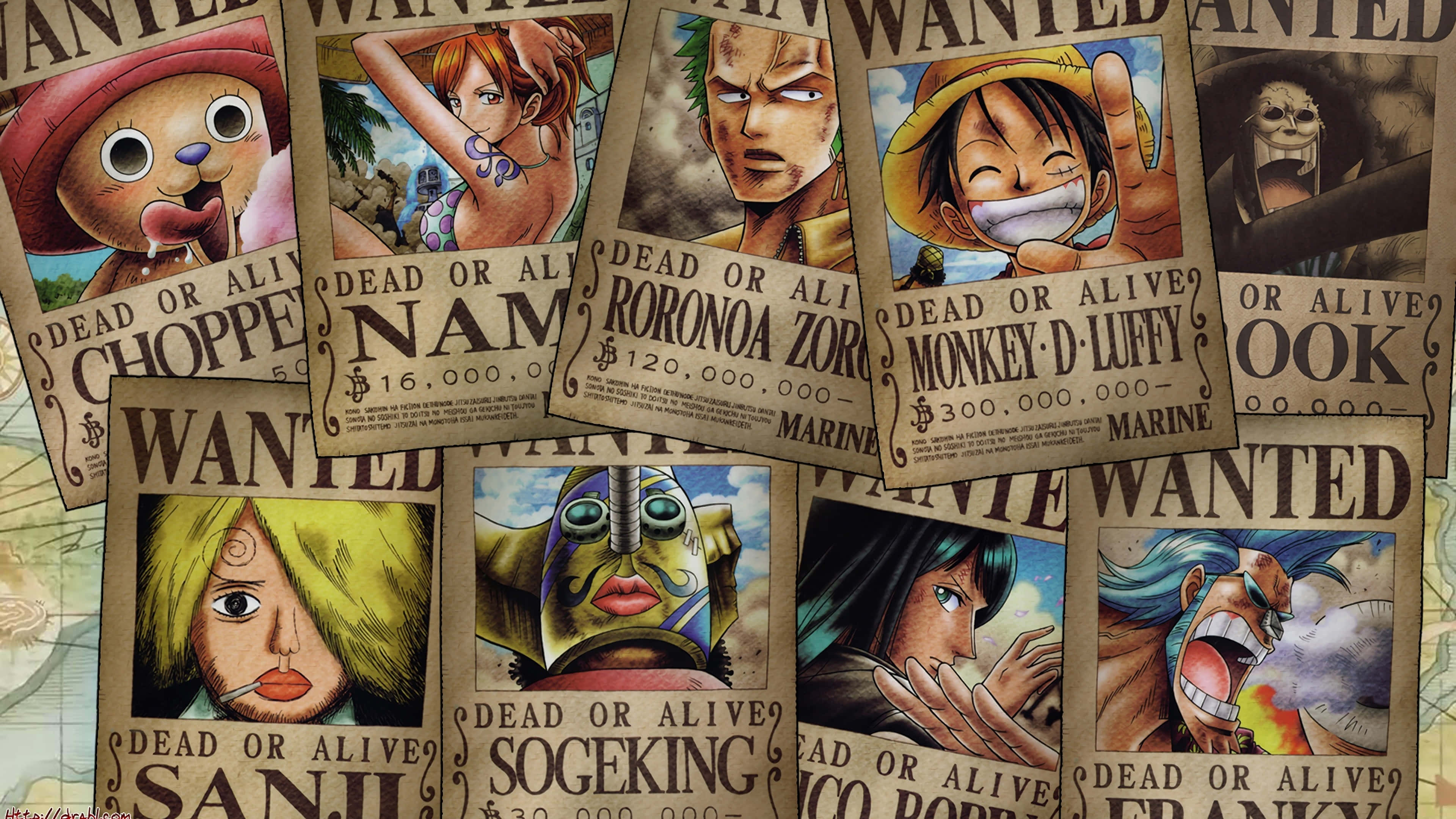 Postere de Recompensă pentru Pirații Pălăriei de Paie Fundal