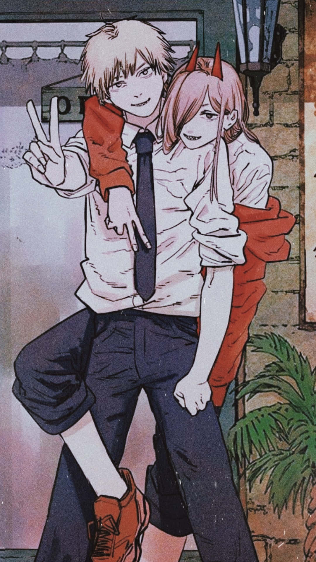 Power îmbrățișându-l pe Chainsaw Man PFP Fundal